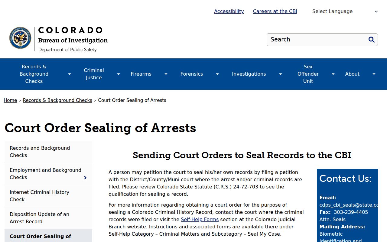 Saguache County sealed arrest record process