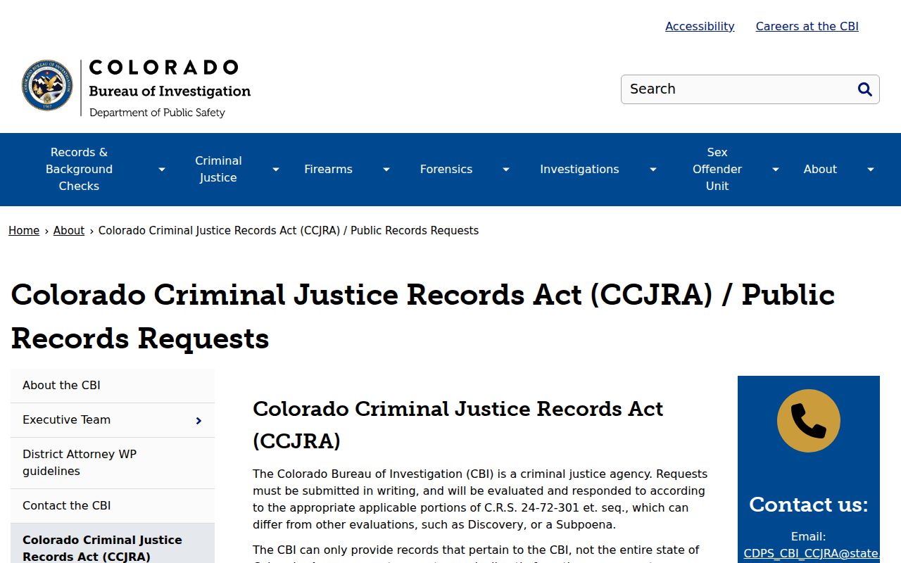 Saguache County arrest records CCJRA request policy