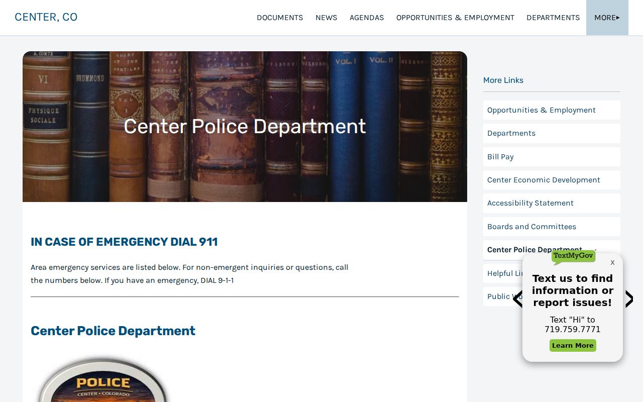 Center criminal records police contact page